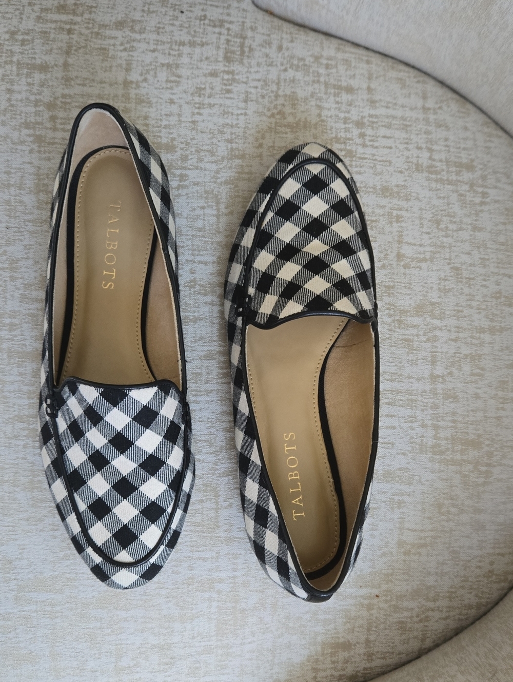 Talbots Black and Ivory Buffalo Plaid Slip-On Loafers